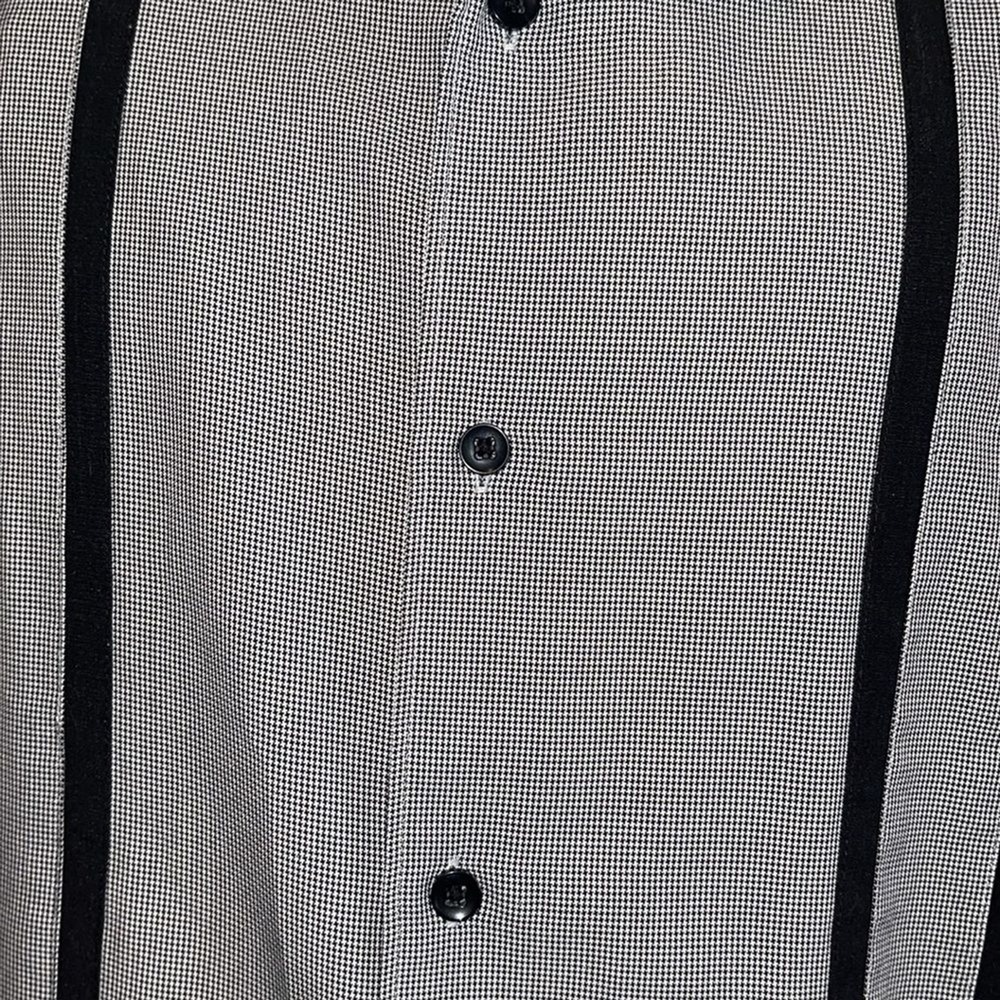 Cafe Luna Mens Polyester Button Down Shirt Tiny Houndstooth Black Stripes‎ XXL - Picture 3 of 9